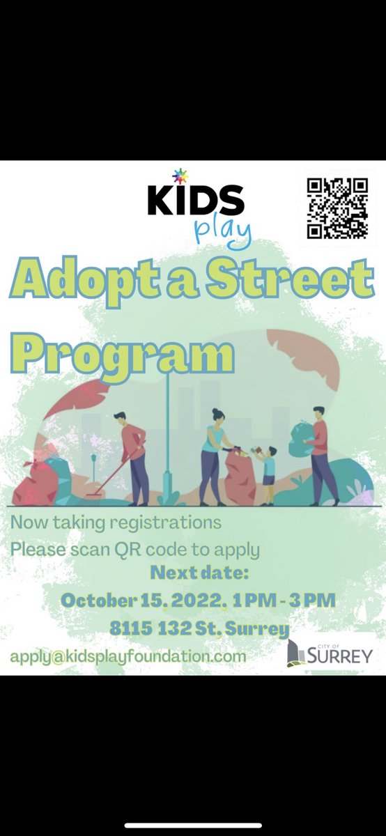 KidsPlayFounda1's tweet photo. Join us for our next street clean up on October 15th from 1PM-3PM. 

#OperationGreen presents Project #GreenLife - a program initiated and run by youth! Our team has partnered with @CityofSurrey to Adopt-A-Street in our community!

@Kal_Dosanjh @kirantoor20 https://t.co/RWymTPCFVI
