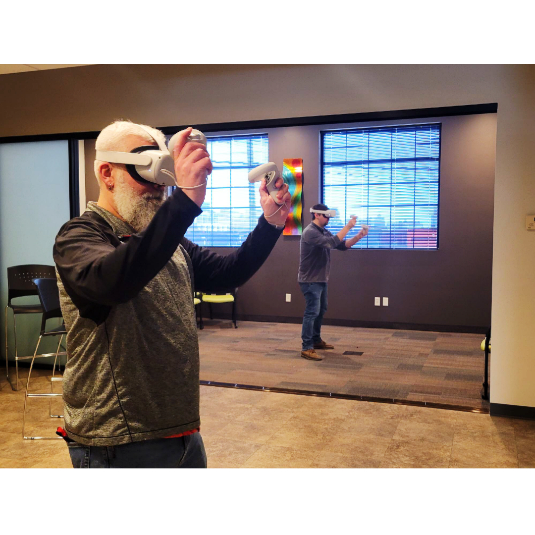 MicroVisions's tweet photo. Physical location: Grand Rapids. Virtual location: #Acron: Attack of the Squirrels!

We've been having some VR fun on our lunch breaks lately. https://t.co/KJRsaV8OTg