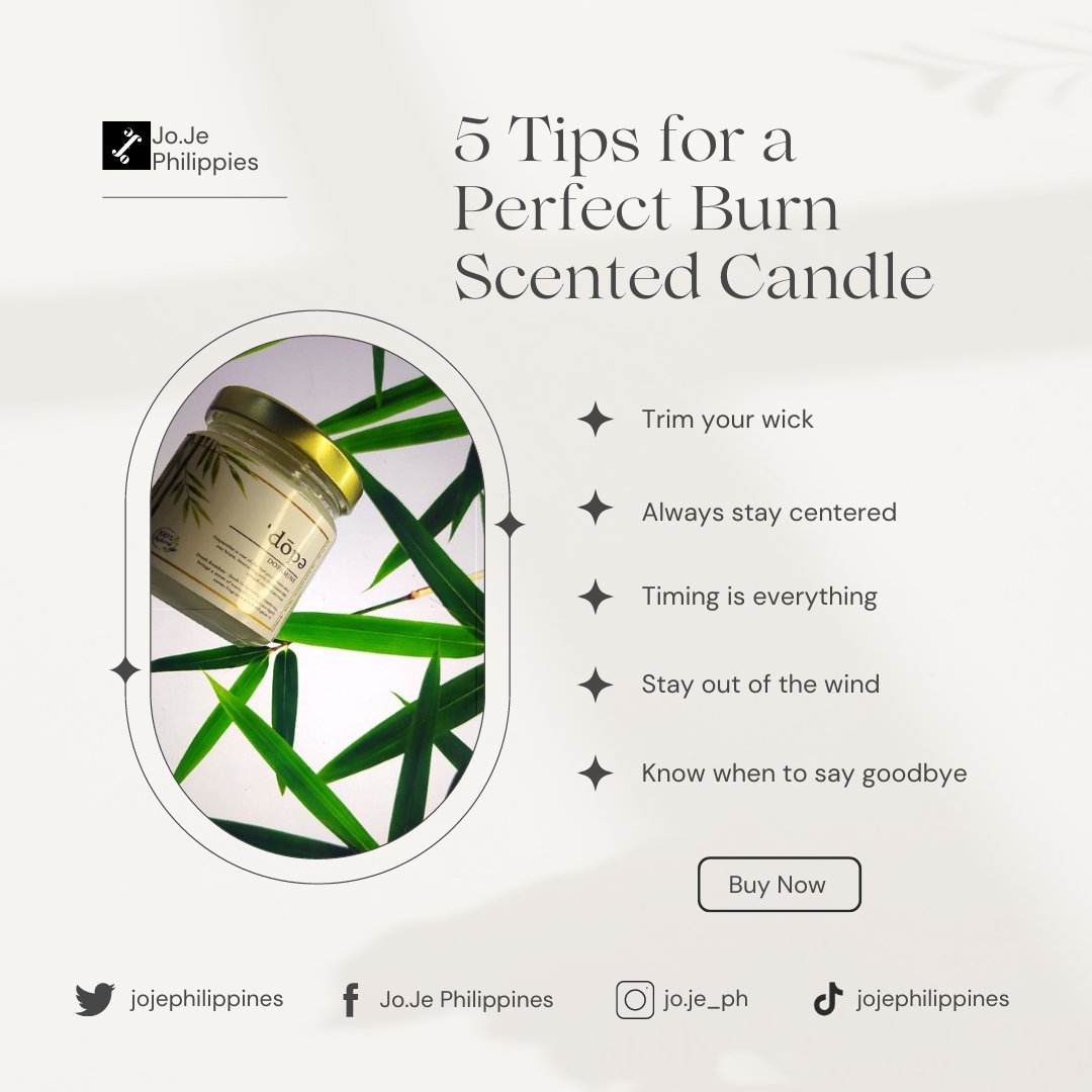 jojephilippines's tweet image. Keep in mind these simple tips and tricks to achieve your perfect burn scented candles. Remember candles are better off with scents, so try these JoJe Ph scented candles. Get yours now!

#TipsandTricksThursday