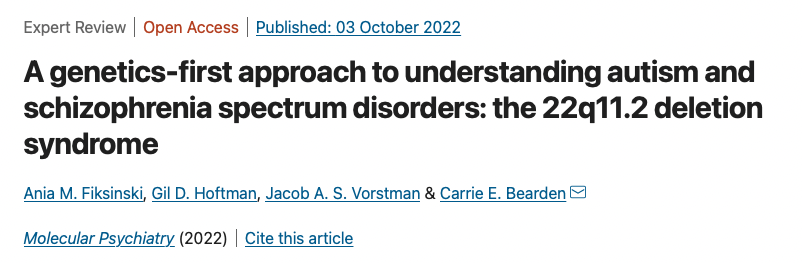 1/4 We're super excited to share our review on #22q11 published in  <a href="/molpsychiatry/">molecularpsychiatry</a> 
doi.org/10.1038/s41380…… 
@Winkytheelf <a href="/AFiksinski/">Ania Fiksinski</a> <a href="/Gil_Hoftman/">Gil Hoftman</a>