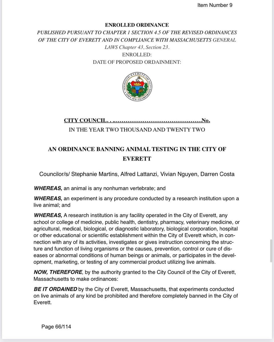 Stephanie Martins (@stephforeverett) on Twitter photo The Animal Testing Ban ordinance was also enrolled last night with the support of the majority of my Council colleagues thanks to the advocacy of multiple residents who emailed and spoke at the Council meeting!
<a href="/peta/">PETA</a> <a href="/MSPCAAdvocacy/">MSPCA Advocacy</a> <a href="/MspcaAngell/">MSPCA-Angell</a> #Mapoli The Animal Testing Ban ordinance was also enrolled last night with the support of the majority of my Council colleagues thanks to the advocacy of multiple residents who emailed and spoke at the Council meeting!
<a href="/peta/">PETA</a> <a href="/MSPCAAdvocacy/">MSPCA Advocacy</a> <a href="/MspcaAngell/">MSPCA-Angell</a> #Mapoli