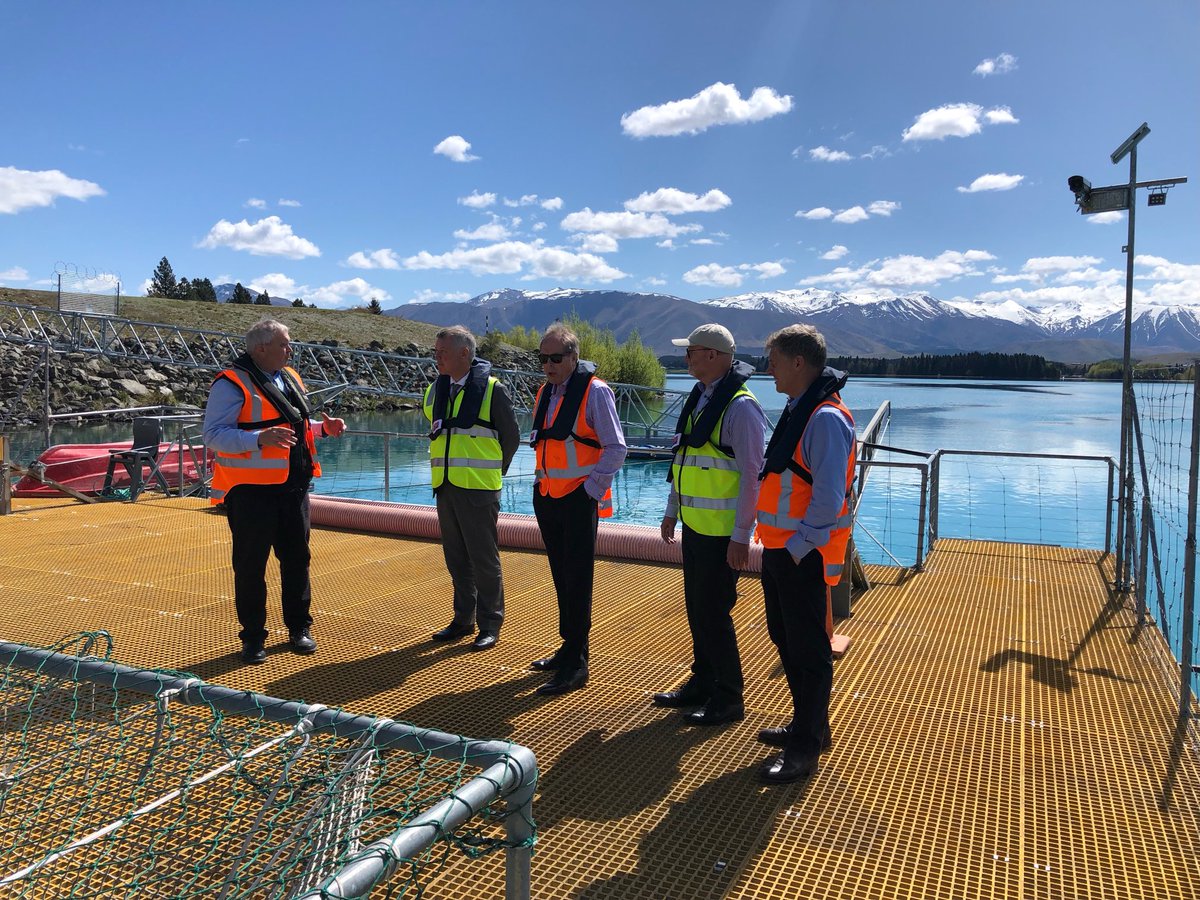 Interesting tour of Ruataniwha Salmon Farm with Mt Cook Alpine Salmon CEO David Cole, Director of Aquaculture Brian Blanchard, board member Sir Bill English, and Dan Bolger (DDG FNZ) and attend launch of prototype land-based salmon farm developed with the help of Govt funds