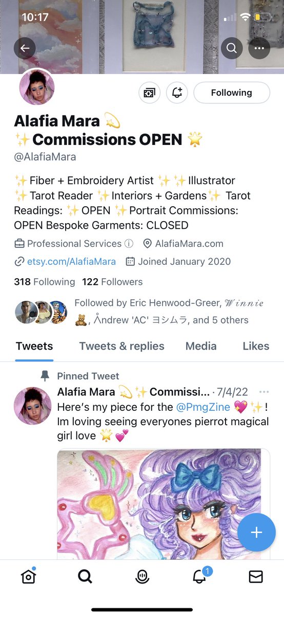 MagicaLaffi's tweet photo. You can also find me…

@AlafiaMara on twt + IG ☆ 

I draw, paint, sew, embroider, and all kinds of other artsy stuff🎨🧑🏽‍🎨✨

I also offer tarot readings and reiki healing 😌💕✨!

I’ve been practicing for abt 10 years now, Its part of my duties as a magical girl after all⭐️!! https://t.co/VWvw4m0GA2