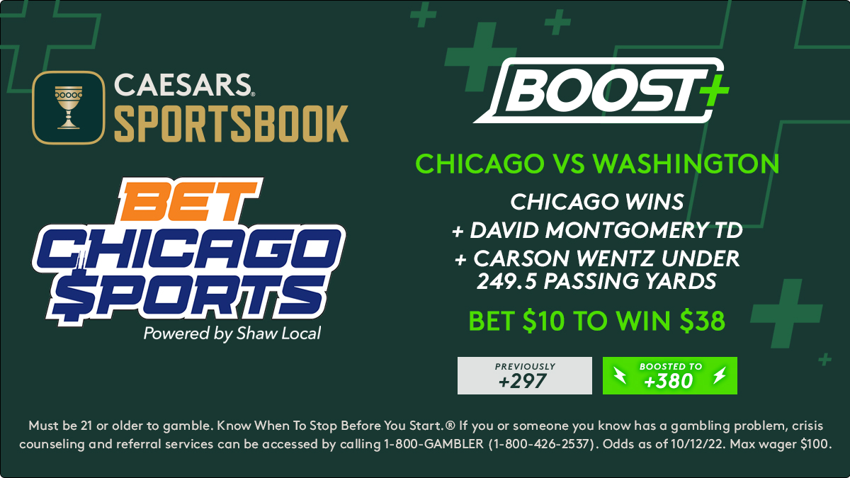 BetChiSports's tweet photo. You've got 2 hours to get in on our @CaesarsSports +380 boosted parlay:

#Bears win
David Montgomery TD
Carson Wentz UNDER 249.5 passing yards

Register now here: https://t.co/sHbYR0RlWV https://t.co/e4vevv7VoP