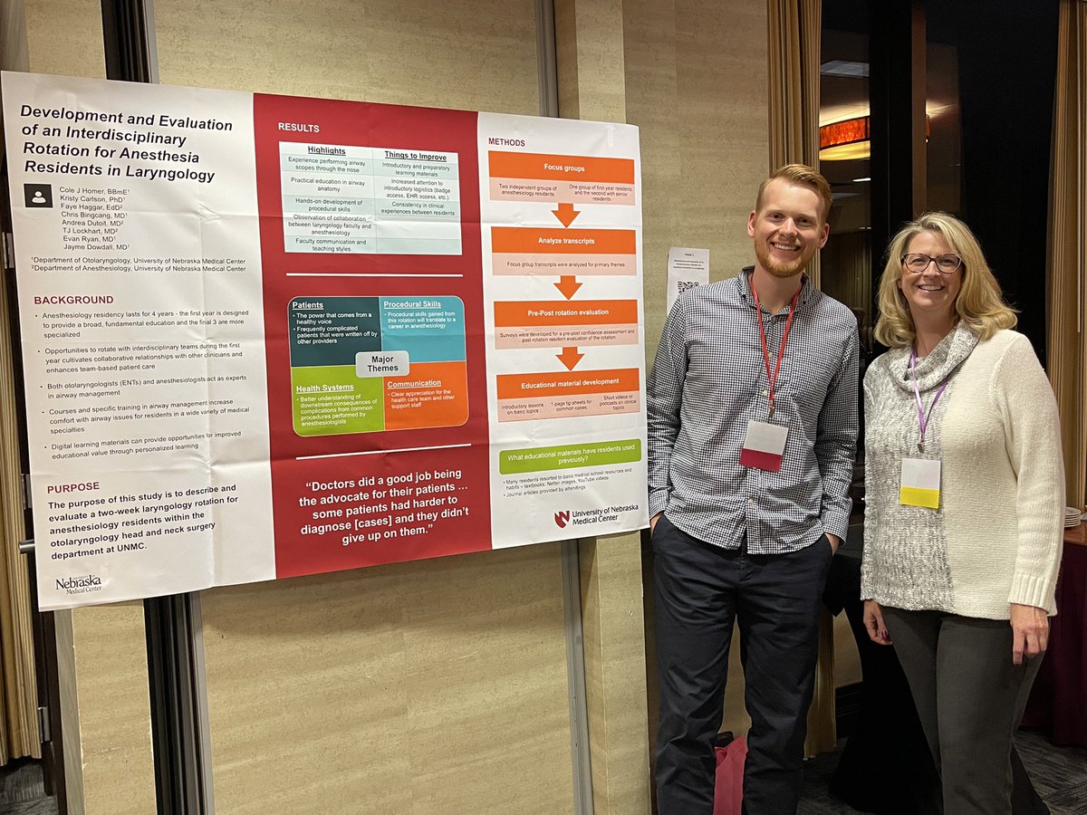 Cole representing <a href="/UNMCanesthesia/">UNMC Anesthesiology</a>  <a href="/EntUnmc/">UNMC ENT</a> - presenting at the #NRMERA conference - sharing “Development and Evaluation of an Interdisciplinary Rotation for Anesthesia Residents in Laryngology”