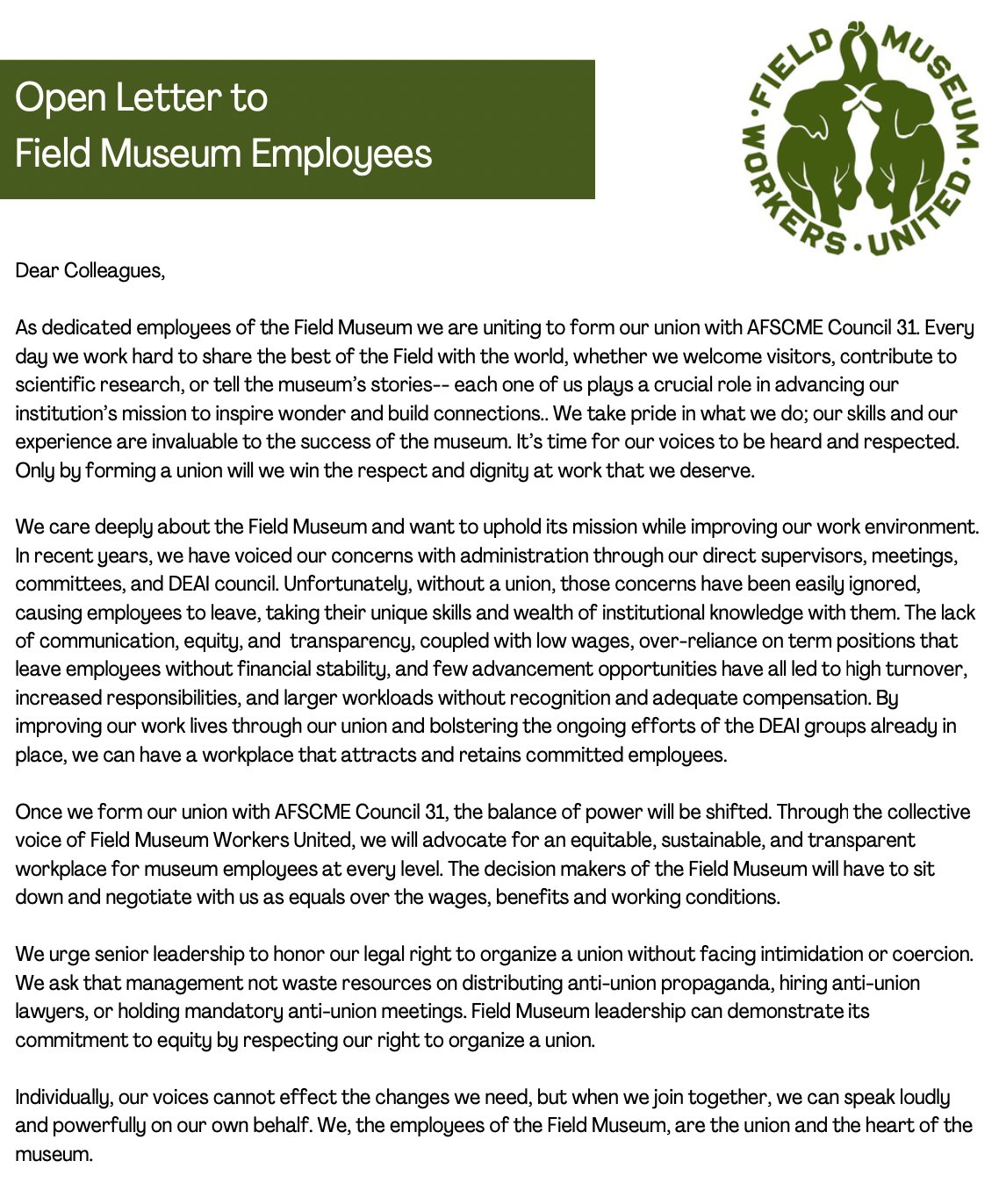IL Cultural Workers United AFSCME on Twitter "📣 BREAKING Field Museum
