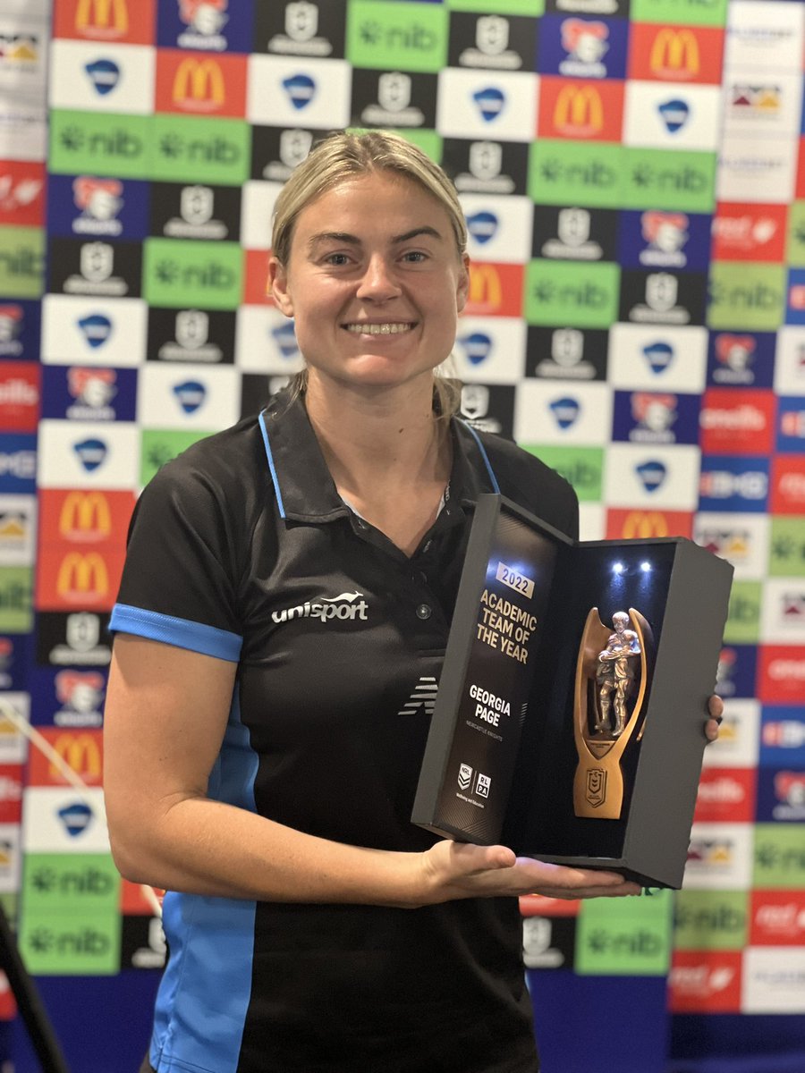 Congrats <a href="/geopage/">Georgia Page</a> on <a href="/NRL/">NRL</a> Academic Team 2022!!!!

#PhD Tackling concussion in <a href="/NRLWomens/">NRLW</a> <a href="/NRLKnights/">Newcastle Knights</a> 
Proud supervisors Andrew Gardner <a href="/TimanaTahu/">Timana Tahu</a> <a href="/S_J_Snodgrass/">Professor Suzanne Snodgrass</a> 
<a href="/Uni_Newcastle/">University of Newcastle</a> <a href="/syd_health/">Sydney Health</a> <a href="/Sydney_Uni/">University of Sydney</a>