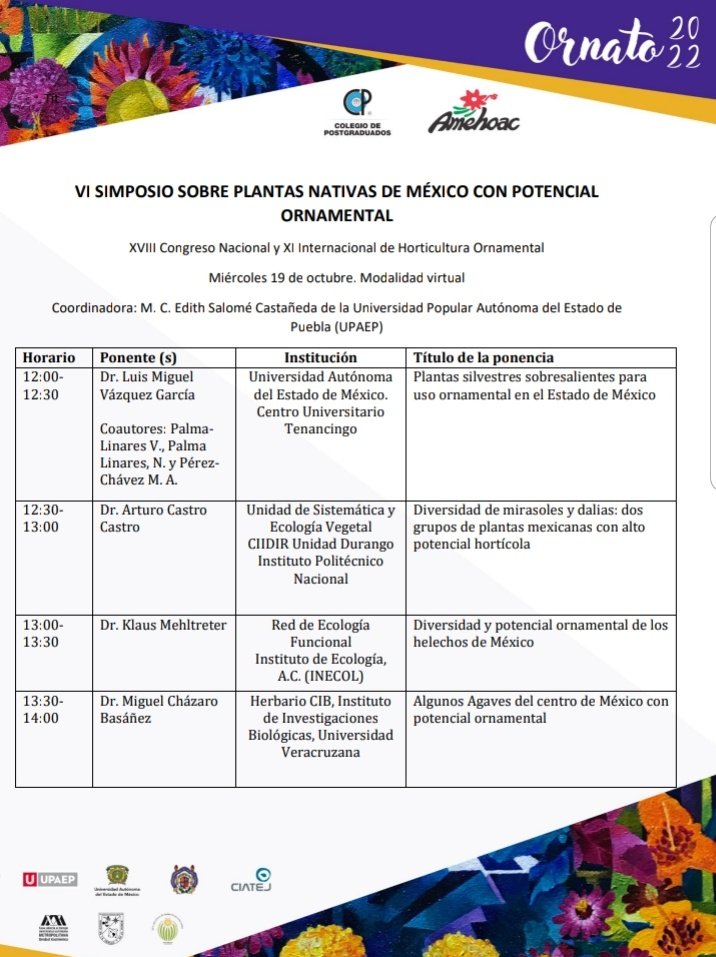 AMEHOAC's tweet photo. Como parte del XVIII CN y XI IHO🇲🇽, el día miércoles 19 de octubre✅ se llevará a cabo el "VI Simposio sobre plantas nativas de México con potencial ornamental"🌼, bajo la coordinación de la MC Edith Salomé de la @UPAEP.

📣NO FALTES📣

XVIII CN y XI IHO del 19 al 21/10/2022 https://t.co/kstOU0F8PT