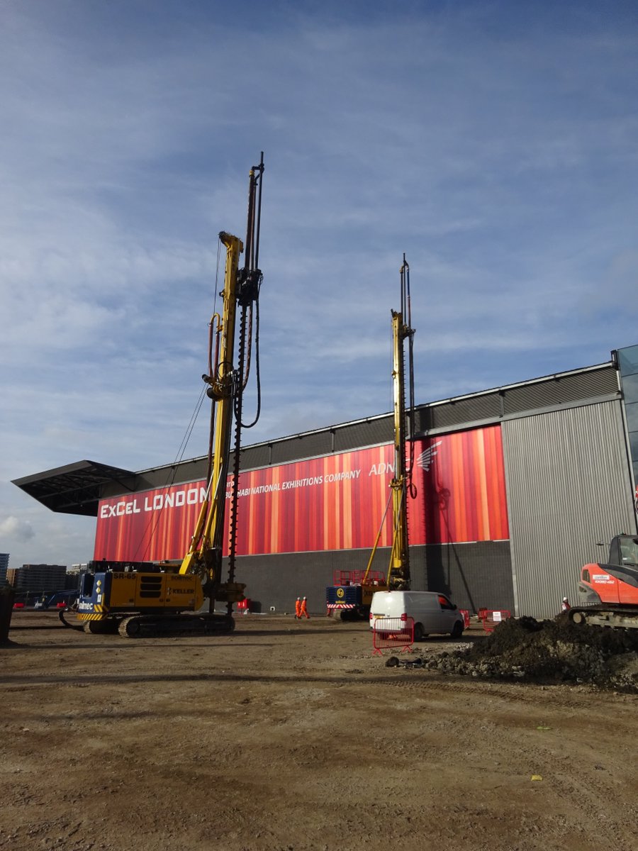 KellerUK's tweet photo. On site @ExCeLLondon where we're installing more than 1600 CFA and restricted access piles to provide support for the Phase 3 expansion of the exhibition centre which will increase the venue’s event space by 25%. #kellerexcellence #geotechicalengineering #construction https://t.co/pQBSwTTSot