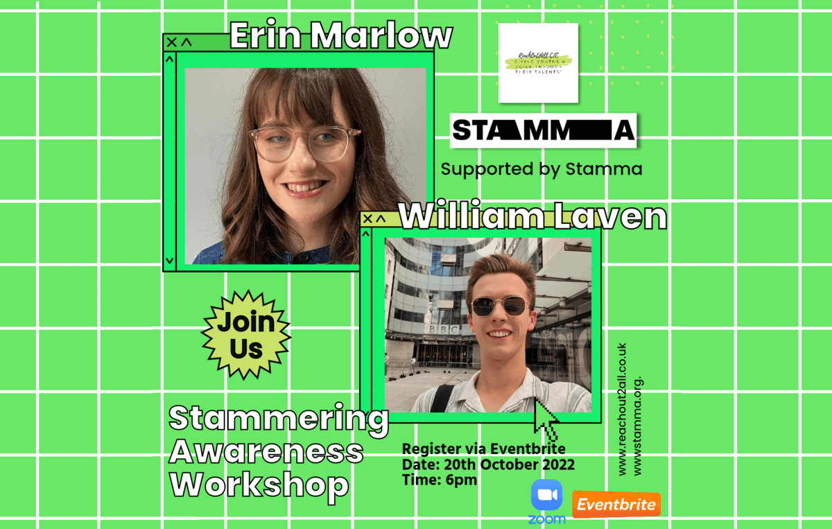Youth organisation, <a href="/reachout2all/">ReachOut2All CIC</a> are hosting an online workshop for #ISAD2022!

On Thursday 20th October, 6pm, Erin from the STAMMA Youth Panel, and Wiliam of <a href="/StammerStories/">Stammer Stories</a> will be sharing their stories and experiences on Zoom.

Visit 👇
ow.ly/TINC50L6O6J