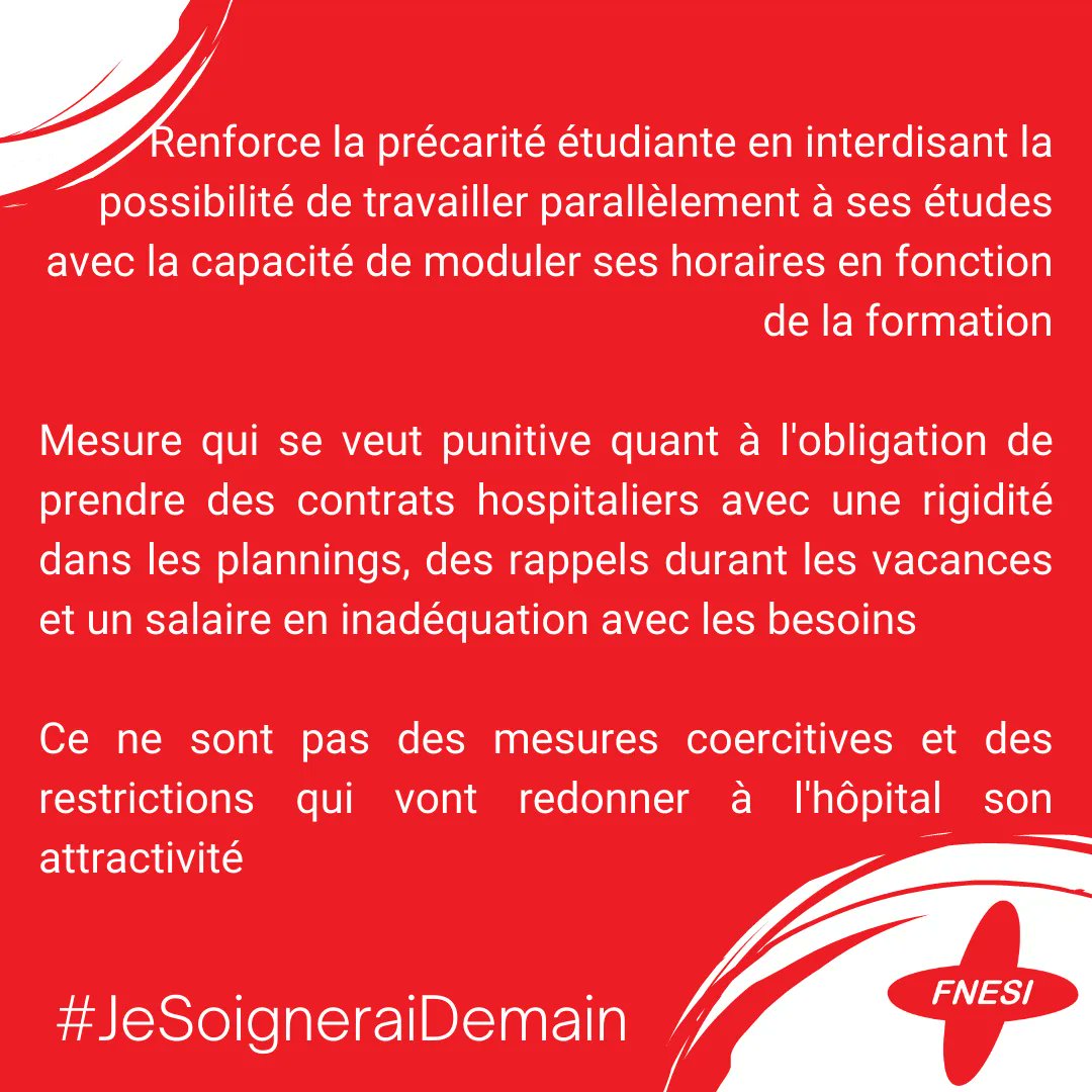 La_FNESI's tweet photo. #PLFSS2023 | Non à l'art. 25. Les conséquences pour les #ESI : 

🔹️⛔️ de travailler en tant qu'AS = #précarité des ESI
🔹️↘️ reconnaissance des compétences à la sortie du diplôme 
🔹️❌️ a l'économie sur la liberté des jeunes #soignants !

#JeSoigneraisDemain https://t.co/DnU6sk4cpp