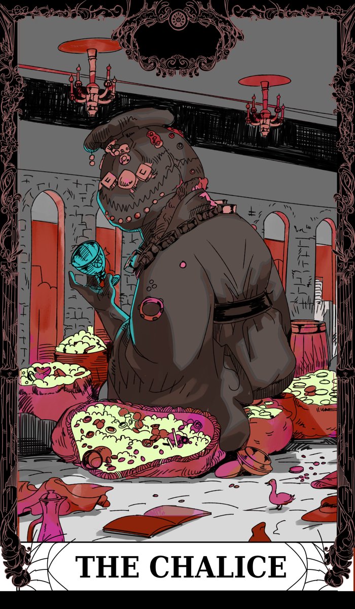 If the Chalice upright was the god of fruitful growth, corrupted it has become insatiable consumption.
Where from once a bounty poured forth, now ceaseless tribute flows in.