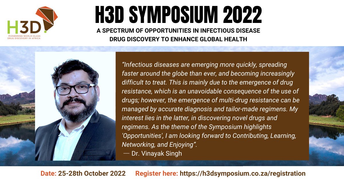 We are excited to engage @Dr_VinayakSingh as we discuss pressing issues from #DrugDiscovery to #AntimicrobialResistance. Register here: h3dsymposium.co.za/registration to attend the #H3DSymposium at @CapeTownCB #WhereMeetingsMatter #WhereGreatMindsMeet