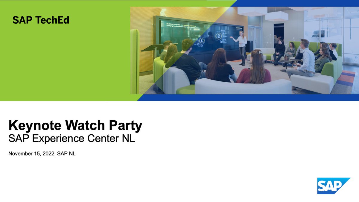tbroek's tweet photo. #SAPTechEd keynote watchparty. Who wants to join @jpenninkhof
Coen Sanderink and me to watch the keynote in our #SAPExperienceCenter at #SAPnl and record a #HANACafeNL podcast afterwards?
https://t.co/JFCaN2uar8 https://t.co/hFpEI6zwFB