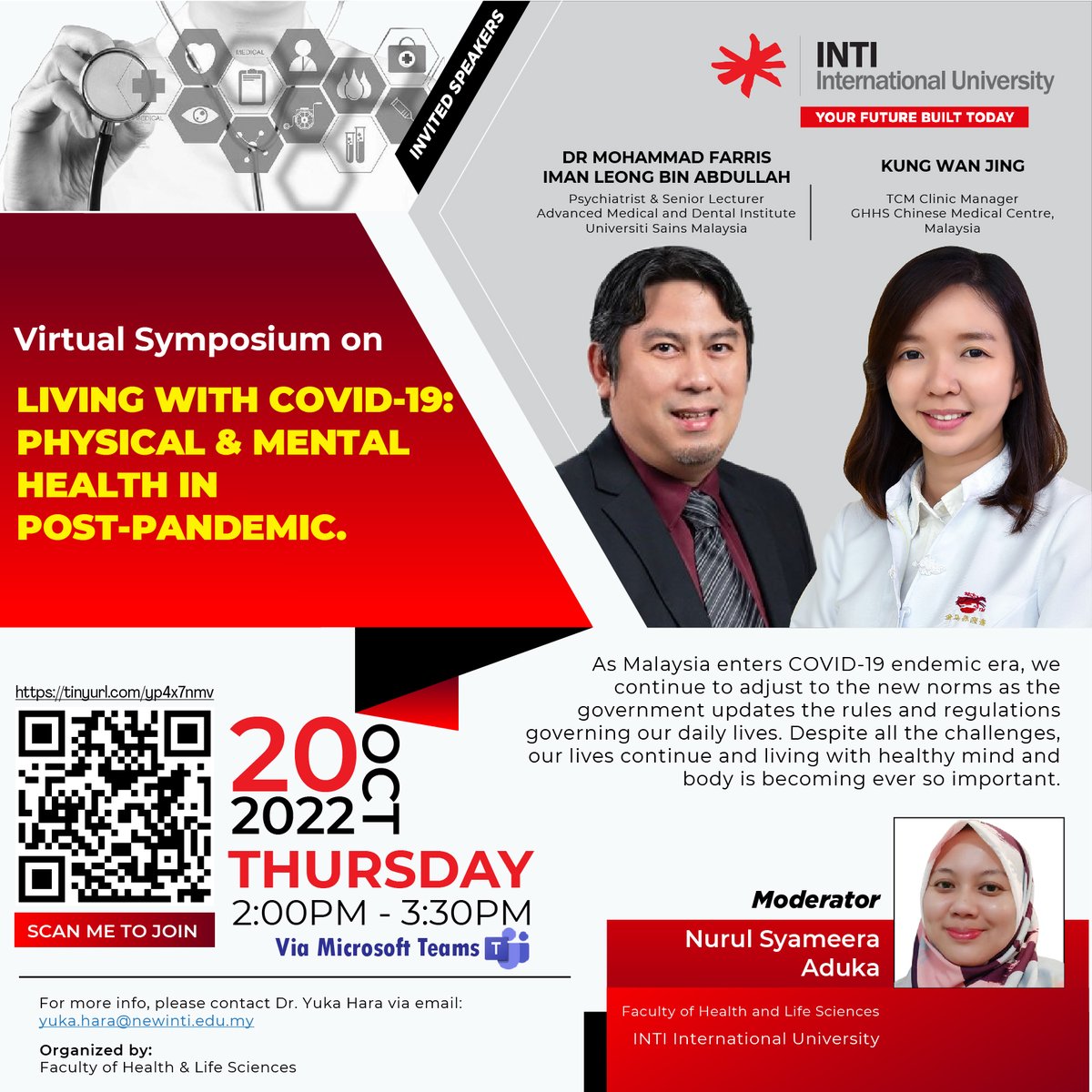 intiiu_my's tweet photo. Join our symposium 𝗟𝗶𝘃𝗶𝗻𝗴 𝘄𝗶𝘁𝗵 𝗖𝗼𝘃𝗶𝗱-𝟭𝟵: 𝗣𝗵𝘆𝘀𝗶𝗰𝗮𝗹 & 𝗠𝗲𝗻𝘁𝗮𝗹 𝗛𝗲𝗮𝗹𝘁𝗵 𝗣𝗼𝘀𝘁-𝗣𝗮𝗻𝗱𝗲𝗺𝗶𝗰 Thursday 20 Oct 2:00- 3:30pm, via Teams, moderated by Nurul Syameera Aduka.
#INTI360 #INTIIU #FHLS #COVID19 #endemicity #mentalhealth #wellbeing https://t.co/PTrMZTkENt