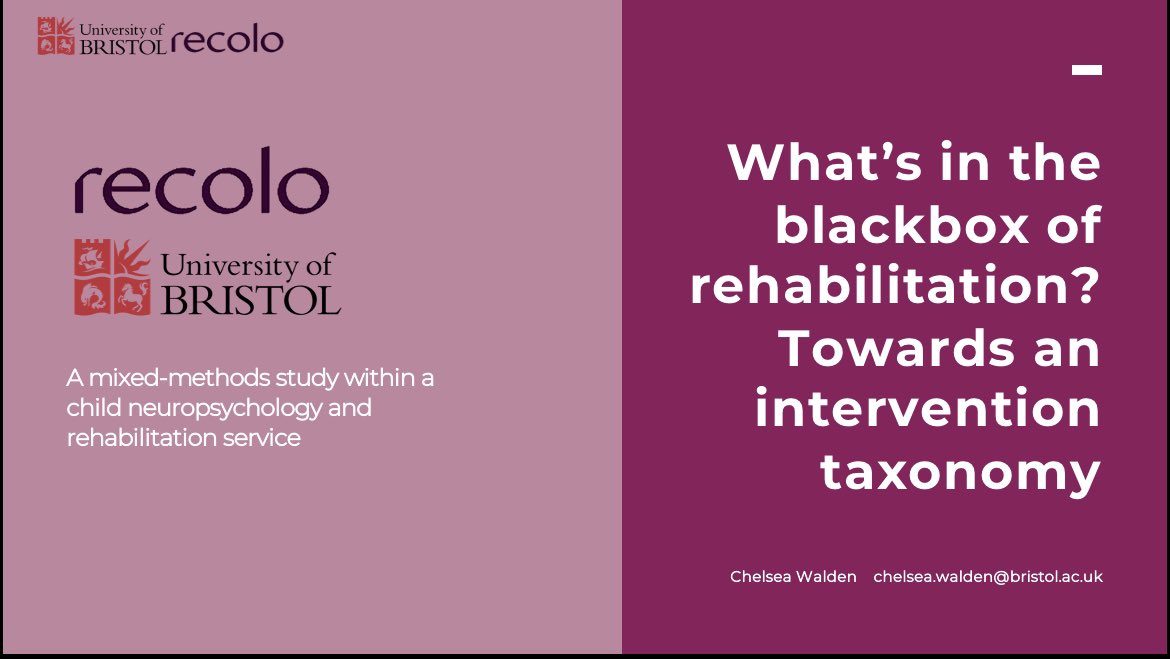 ChelsWalden's tweet photo. Looking forward to presenting my datablitz today, exploring the development of an intervention taxonomy for use in neurorehabilitation @RecoloUK @BristolUni #NRSIG2022 https://t.co/mViFpEnSBp