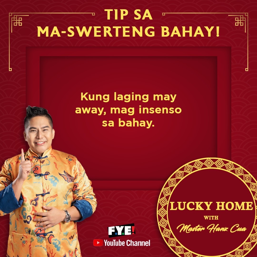 ABSCBN's tweet photo. 💡Tip ni Master Hanz para sa peaceful na pagsasama: Insenso pantaboy ng init ng ulo 🎇
Want more expert Feng Shui tips? Watch #Lucky Home with #MasterHanz on FYE YouTube Channel! https://t.co/1S97DO2VuE
#LuckyHomeMFYT https://t.co/A0Qr4YN6sU
