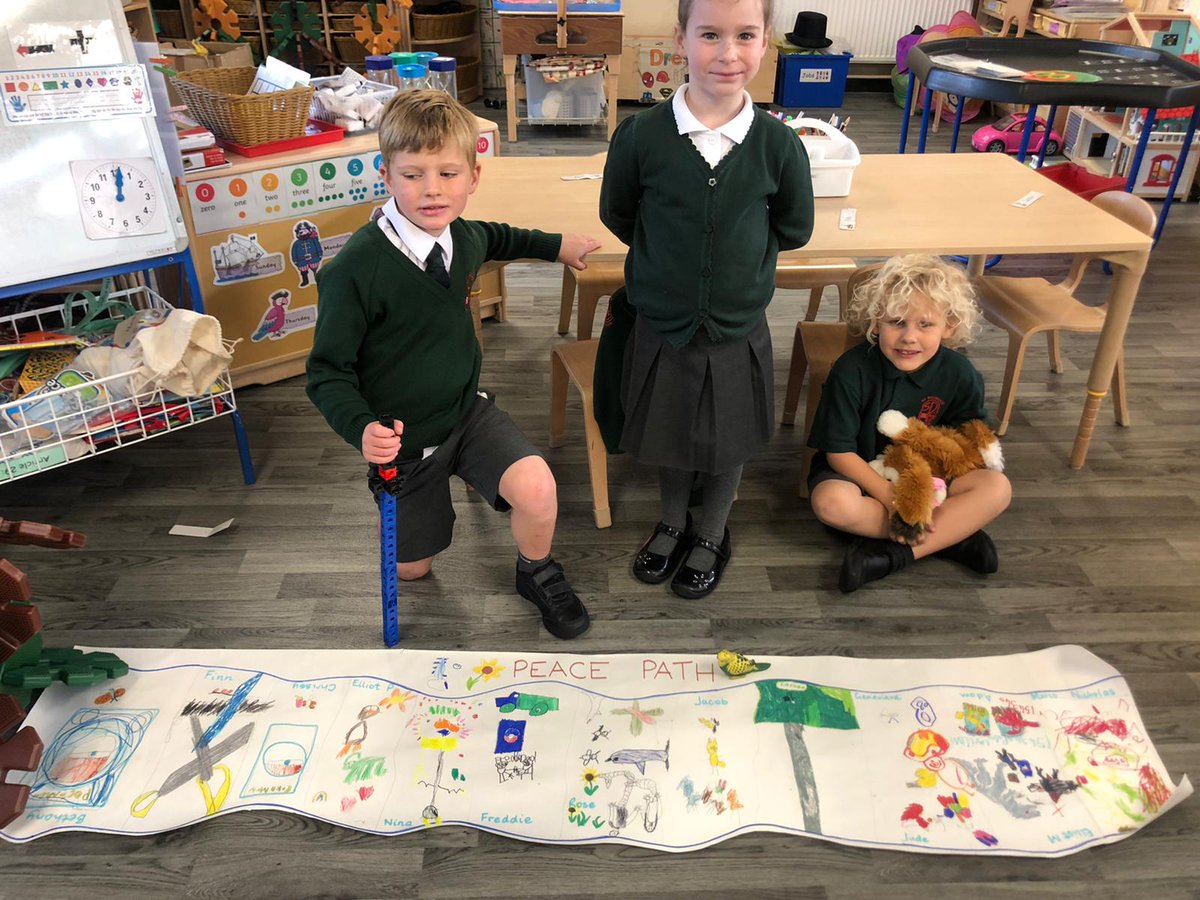 StPatricksTroon's tweet photo. P1/2 making up the global goals for children. Also a Peace Path for Rights. #GlobalGoalsExplorers @TheWorldsLesson https://t.co/30YUYaSJE2