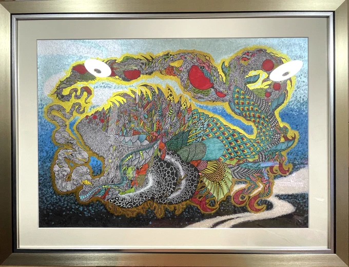 県美術展、入選の作品を引取りに行ってきました。活動資金難のために早くも販売します。よろしくお願い致します!タイトル:大海龍の邂逅価格:¥200,000+別途送料サイズ:990mm×760mm(額サイズ込み)#小林優太#栃木県#宇都宮市#画家#絵画#絵 
