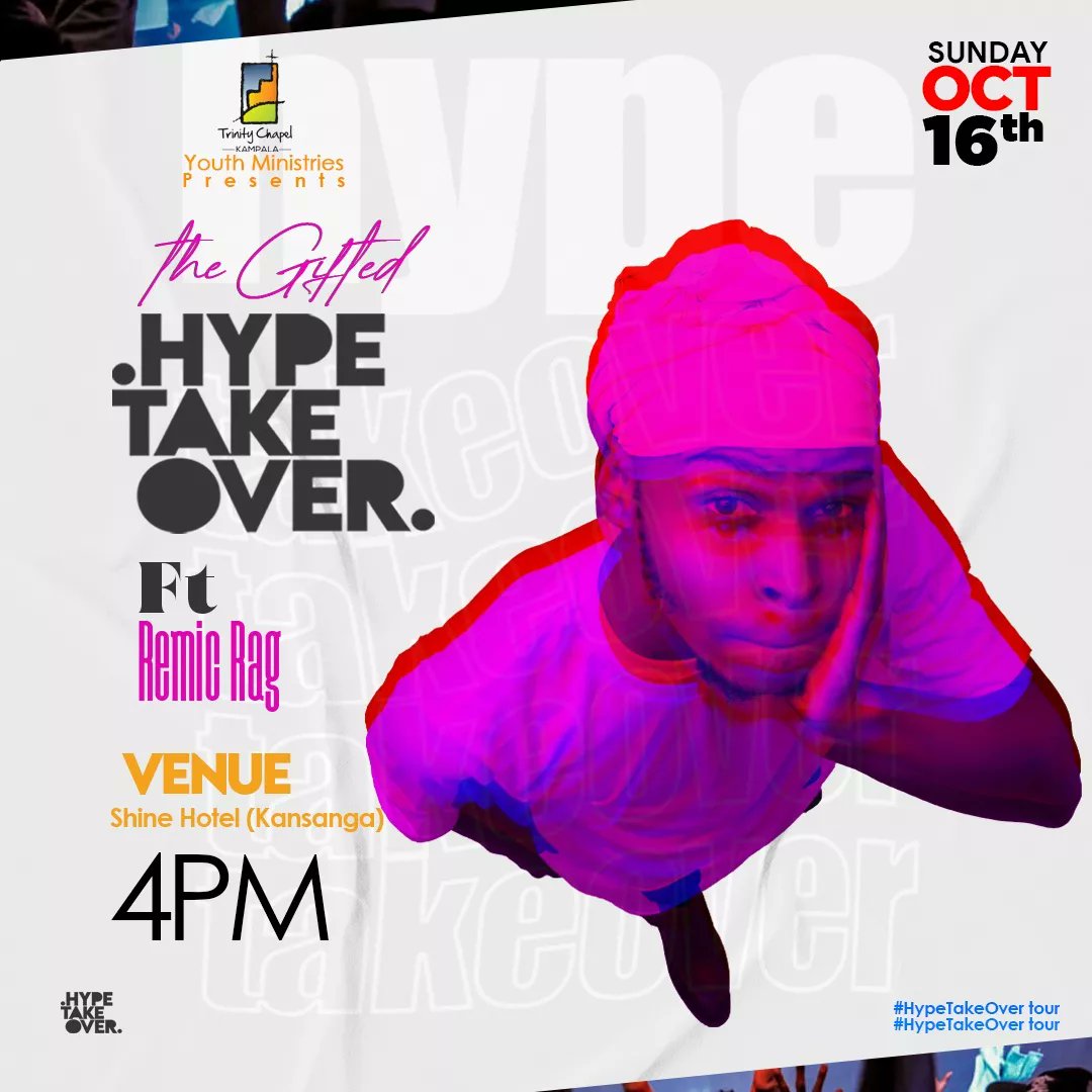 The #HypeTakeOver Tour is surely back!!! 🔥🔥
This Sunday all roads lead to Trinity Chapel located at Shine Hotel Kansanga!  <a href="/tckampala/">TC Kampala</a> 

Featuring @DJVictor256 <a href="/djflames116/">#Flames&Friends</a> <a href="/remicRag/">Remicrag</a> <a href="/MattOtiss/">Matt Otieno</a> 

Gates open at 3pm and its Tax Free!!!