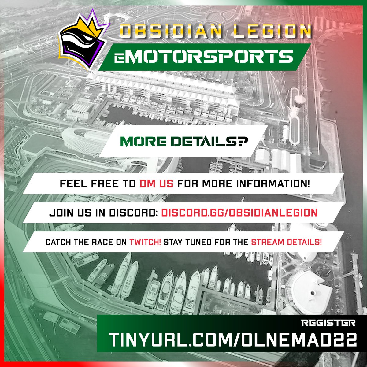 OLNSG's tweet photo. Our 2nd race in #F122game takes us to the Yas Marina Circuit!

💰 Cash prize pool of 300 SGD! Podium places and fastest lap!

➡️Register: https://t.co/itTmyaFfzb
❌Registration closes: 20th October, 2359hrs

❓Handbook can be found in bio link!
❓Dm us if you have any questions! https://t.co/IdsmMkiyjF