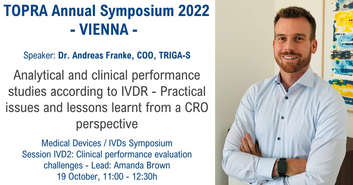 Dr. Andreas Franke from <a href="/triga_s/">TRIGA-S Scientific Solutions</a> will present on EU-IVDR performance studies at next week's TOPRA Annual Symposium within session IVD2: Clinical performance evaluation challenges. Join regulatory professionals, innovators and opinion leaders in Vienna!
topra.org/TOPRA_Member/S…