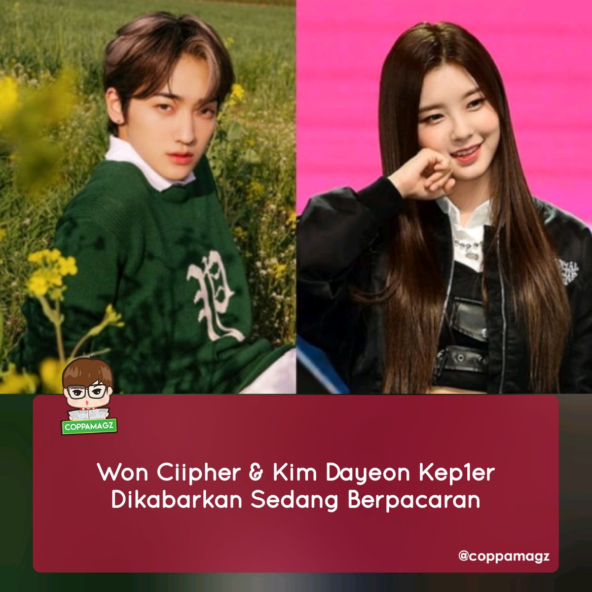 Kapal baru gesss 😍😍 Won #Ciipher x Kim Dayeon #Kep1er

Agensi Kep1er "Kami tidak merespon terhadap rumor kencan karena tidak ada alasan untuk membantahnya"

Agensi Ciipher "Kami sulit mengkonfirmasi mengenai rumor kencan. Kami menghormati aspek itu karena urusan pribadi artis"