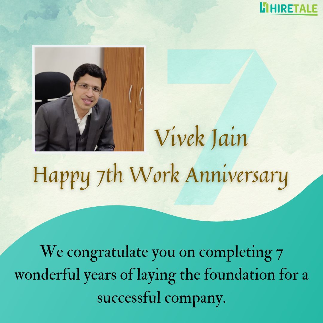 Hire_Tale's tweet photo. We congratulate Vivek Jain, CEO for completing 7 lucky years at HireTale.
We are extremely fortunate and grateful for your #leadership and extend our sincerest #Congratulations
#hiretale #workanniversary #success #celebration #career #growth https://t.co/ksrQHYzrnj