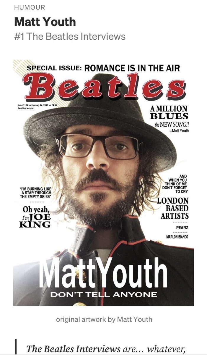 MattYouthUk's tweet photo. Have you read the Beatles Interviews?? Here is the first one starring #mattyouth 🚶🏽♂️🦩🎈
#fakeinterviews #humor #humour #satire #indieauthor #WritingCommunity #amwriting
https://t.co/8fTWJL6VWQ https://t.co/I5jVxZOWH0
