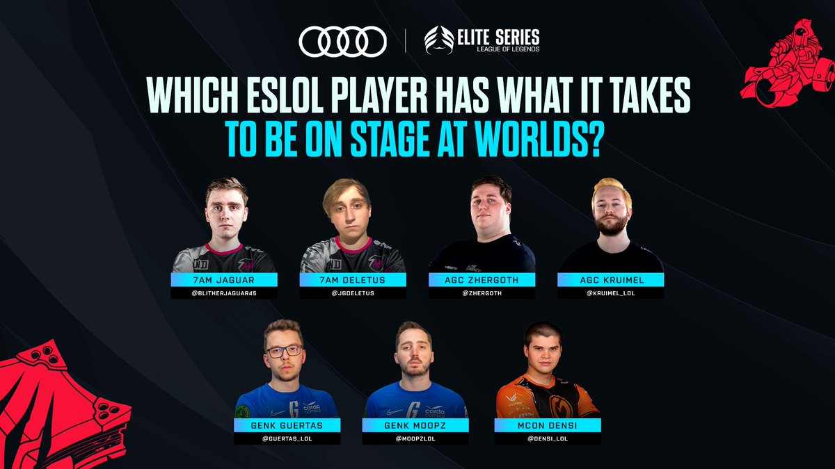 Are you ready for round two of the League of Legends Group Stage? Because it's about to go down!
Which @EliteSeriesLOL player has what it takes to be on stage at Worlds?
#Audi #LeaugeOfLegends #WORLDS2022 https://t.co/phd2qXwlAT