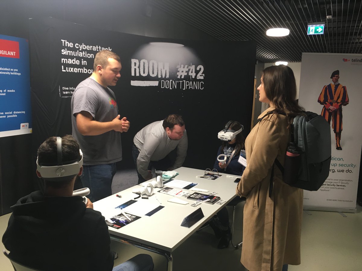 Fondation Restena (@restena) on Twitter photo #cyberday_lu - Time for a break and have a talk with our exhibitors <a href="/BEESECURE/">BEE SECURE</a>, <a href="/WomenCyberForc1/">Women Cyber Force</a>, <a href="/dlhluxembourg/">Digital Learning Hub Luxembourg</a>, <a href="/ExcelliumSA/">Thales Cyber Solutions LU & BE</a>, <a href="/Telindus_Secu/">Telindus Security ⌘</a> and experiment the VR #Room42 by @secin_lu before the 2d part of the morning. Thanks to all! #cyberday_lu - Time for a break and have a talk with our exhibitors <a href="/BEESECURE/">BEE SECURE</a>, <a href="/WomenCyberForc1/">Women Cyber Force</a>, <a href="/dlhluxembourg/">Digital Learning Hub Luxembourg</a>, <a href="/ExcelliumSA/">Thales Cyber Solutions LU & BE</a>, <a href="/Telindus_Secu/">Telindus Security ⌘</a> and experiment the VR #Room42 by @secin_lu before the 2d part of the morning. Thanks to all!