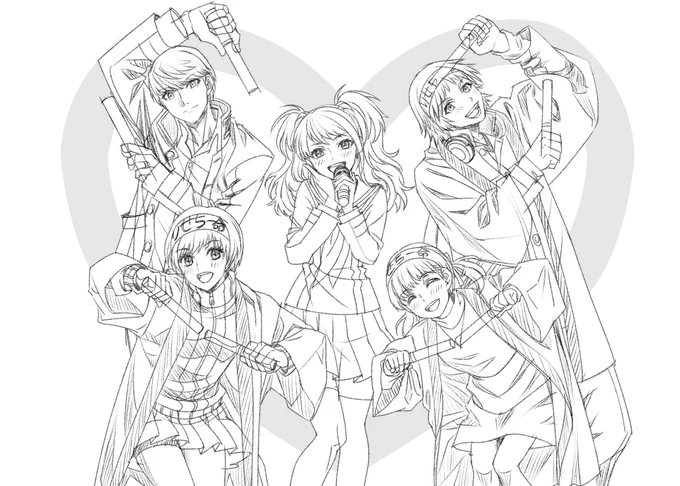 もう描いてる方いっぱいいるやろうけどモチベ維持のための進捗up りせちと応援オタ芸ズあまりにもかわいい 