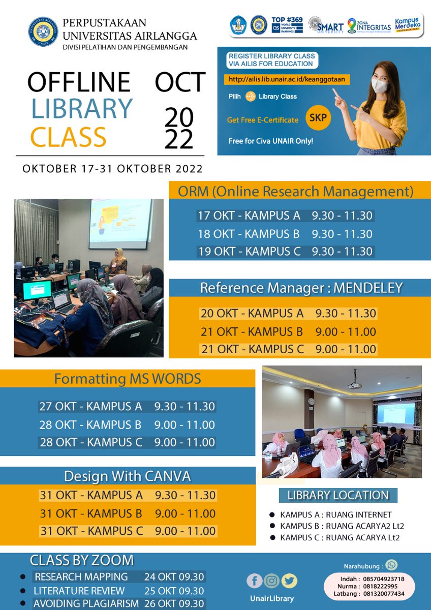 unairlibrary's tweet photo. Siap2 ya ikutan #LibraryClass secara offline atau ikut yg online juga boleh.. catat tanggalnya ya https://t.co/FFRFzSLhWu