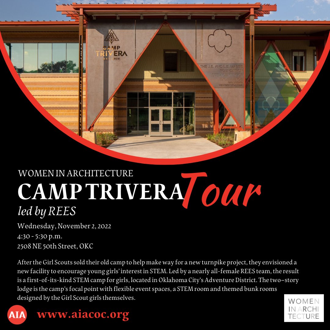 AIACOC's tweet photo. Join us for our November Women in Architecture program! A tour of Camp Trivera led by @reesassociates  Register at https://t.co/ZkY4QxQ6OD #WIA #womenarchitects https://t.co/hvOnfxhyhS