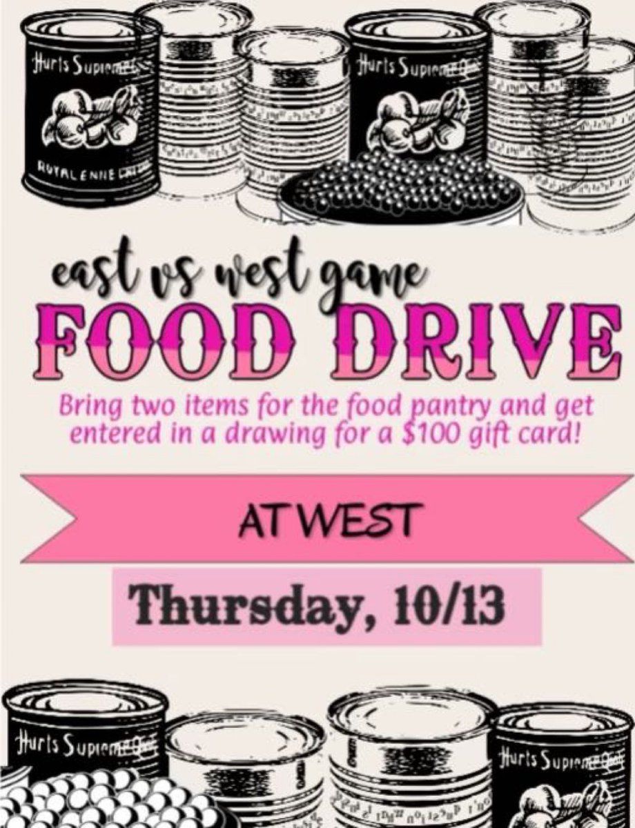 ‼️GIRLS VOLLEYBALL GAME‼️
(10/13)
@ WEST
STARTS AT 6
THEME: Pinkout🎀💓

BRING CANNED GOODS FOR THE FOOD DRIVE