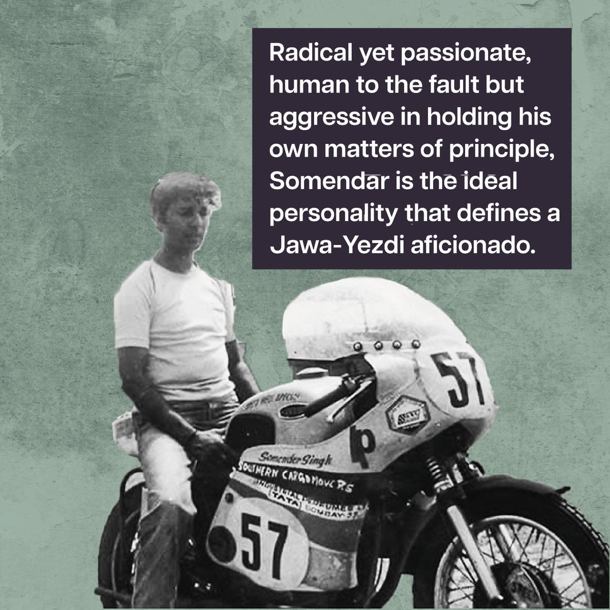 jawamotorcycles's tweet photo. This man hand-built a #Jawa 250, bumped up his #Yezdi to over 30 BHP and also won 3 Indian GPs.
.
Somendar Singh, his only competition was himself! Stay geared for what’s coming up next! 

#JawaYezdiMotorcycles #NotForTheSaintHearted #Classics #ClassicLegends #KnowYourLegend https://t.co/eBMuLc4oso