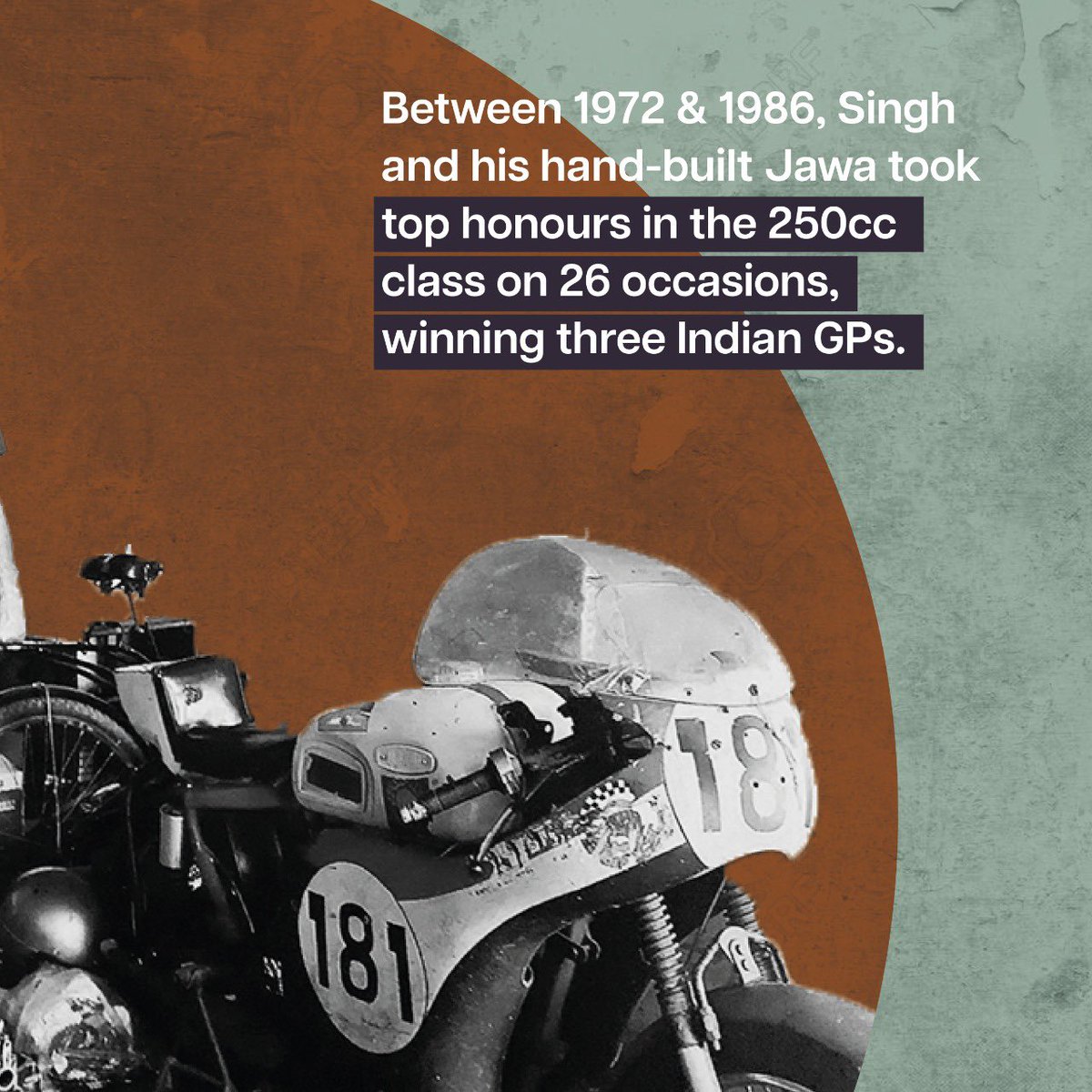 jawamotorcycles's tweet photo. This man hand-built a #Jawa 250, bumped up his #Yezdi to over 30 BHP and also won 3 Indian GPs.
.
Somendar Singh, his only competition was himself! Stay geared for what’s coming up next! 

#JawaYezdiMotorcycles #NotForTheSaintHearted #Classics #ClassicLegends #KnowYourLegend https://t.co/eBMuLc4oso