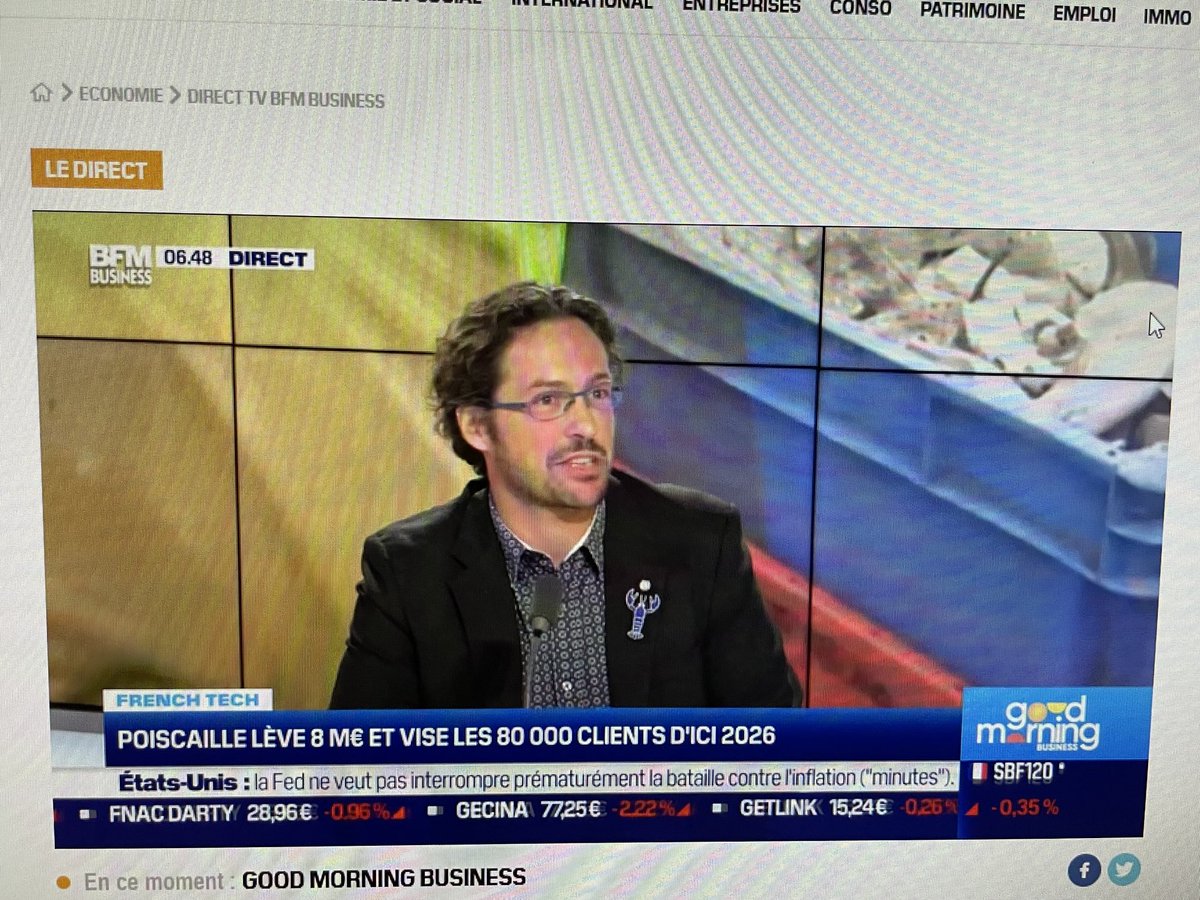 nTestuDupas's tweet photo. charles GUIRRIEC, fondateur de ⁦@PoiscailleFR⁩ dans ⁦@bfmbusiness⁩ : « c’est le changement d’une profession, celle des pêcheurs. ⁦@PoiscailleFR⁩ les rémunère 40% de plus. Chiffre observé par l’INRAE ». #pêche #ecommerce #environnement https://t.co/Zedn9iDpWE