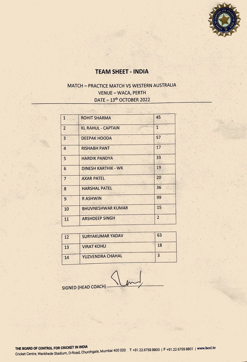 BCCI's tweet photo. #TeamIndia will bowl first. 

A look at our Playing XI for the second practice match against Western Australia. https://t.co/5Wutj8rFYI