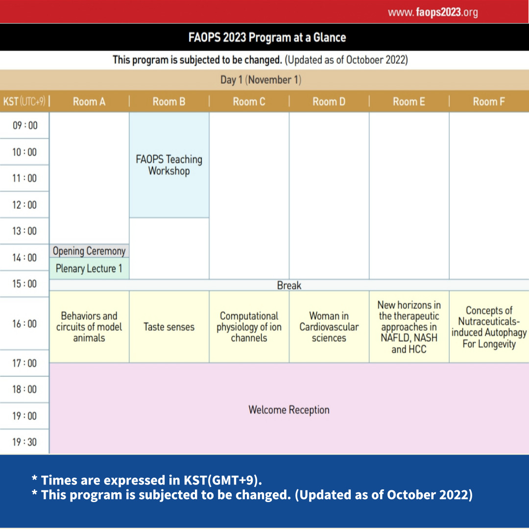 FAOPS2023's tweet photo. 🇰🇷
Check out the FAOPS 2023 Program at a glance!
Nov. 1-4, 2023, Daegu, Korea
✔ Linkedin: https://t.co/ovNjKYnlFz
✔ Facebook: https://t.co/3iMIdHqRl4
✔ Intragram (@faops2023): https://t.co/8qQgl7Ml4o
✔ Promotional Video: https://t.co/aXFjH5E4Fv
#FAOPS #Daegu #SouthKorea https://t.co/5R7rspKhUP