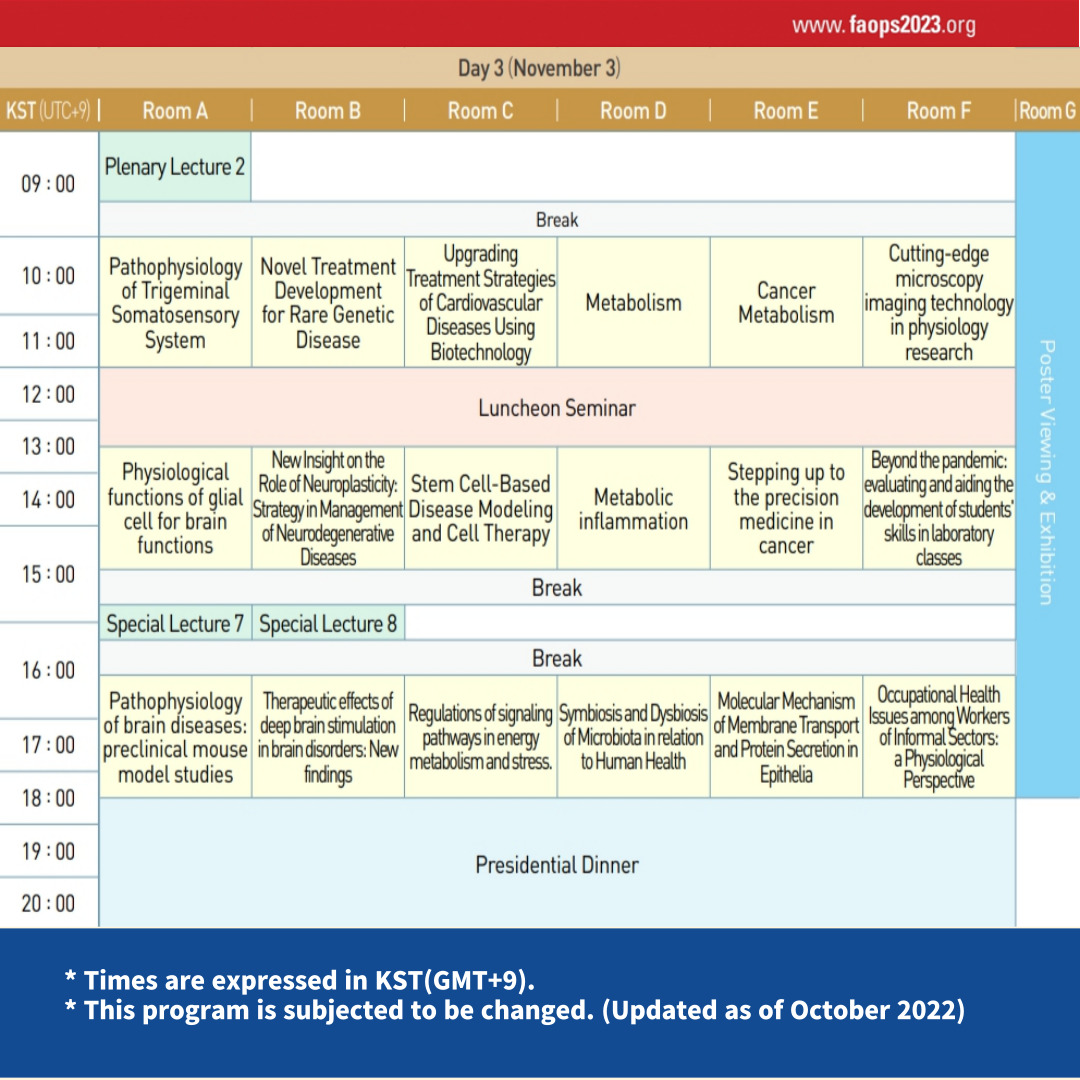 FAOPS2023's tweet photo. 🇰🇷
Check out the FAOPS 2023 Program at a glance!
Nov. 1-4, 2023, Daegu, Korea
✔ Linkedin: https://t.co/ovNjKYnlFz
✔ Facebook: https://t.co/3iMIdHqRl4
✔ Intragram (@faops2023): https://t.co/8qQgl7Ml4o
✔ Promotional Video: https://t.co/aXFjH5E4Fv
#FAOPS #Daegu #SouthKorea https://t.co/5R7rspKhUP