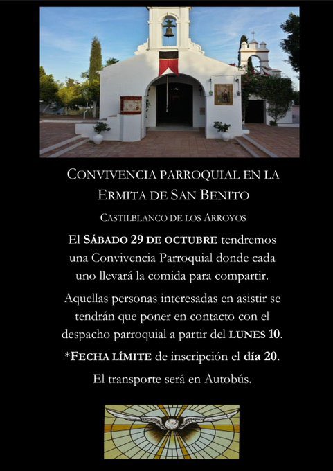 PqEspirituSanto's tweet photo. Convivencia parroquial en la Ermita de San Benito (Castilblanco de los Arroyos) el día 29 de octubre 👇🏻 https://t.co/klKL9VIlIG
