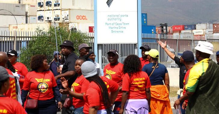 Reuters's tweet photo. South Africa's busiest port Durban hobbled by strike https://t.co/Gvj0uaqhQt https://t.co/8fJbydhR16