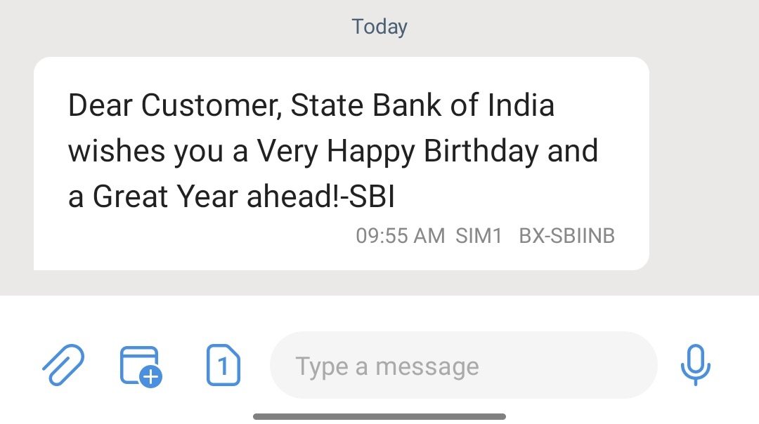 reetwiterr's tweet photo. Damn 
SBI wishes me before lunch time https://t.co/oNjBN63dw6