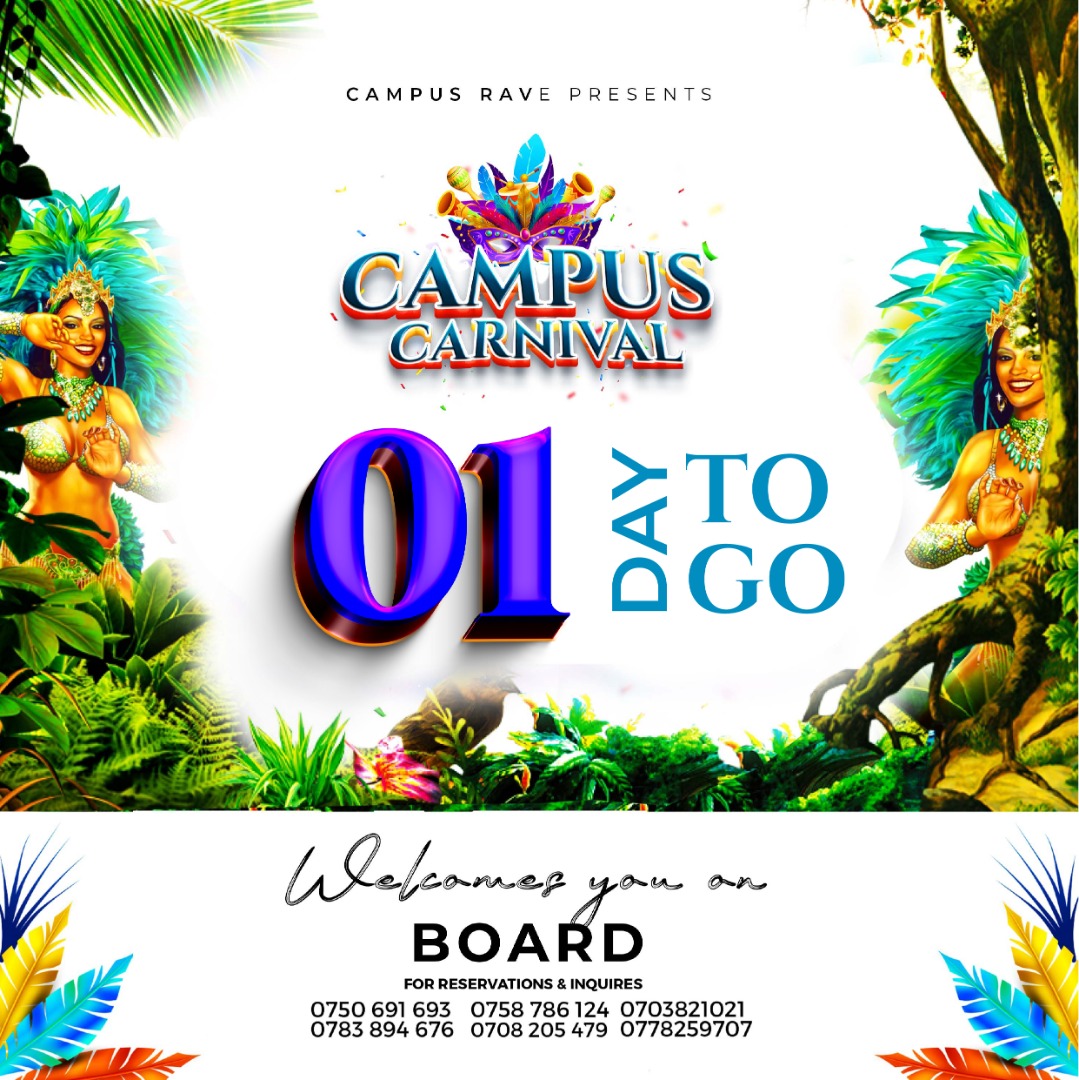 Kale if you haven't packed your migugu .....it's high time you did...😂😂😂🔥🔥🔥 because tomorrow but one tusimbula....🔥🔥🔥🔥🔥🥹🥹🥹🥹..ayaaa one day remaining to hit the road...hope y'all have finished your payments....those who haven't do so before Saturday
#CampusCarnival