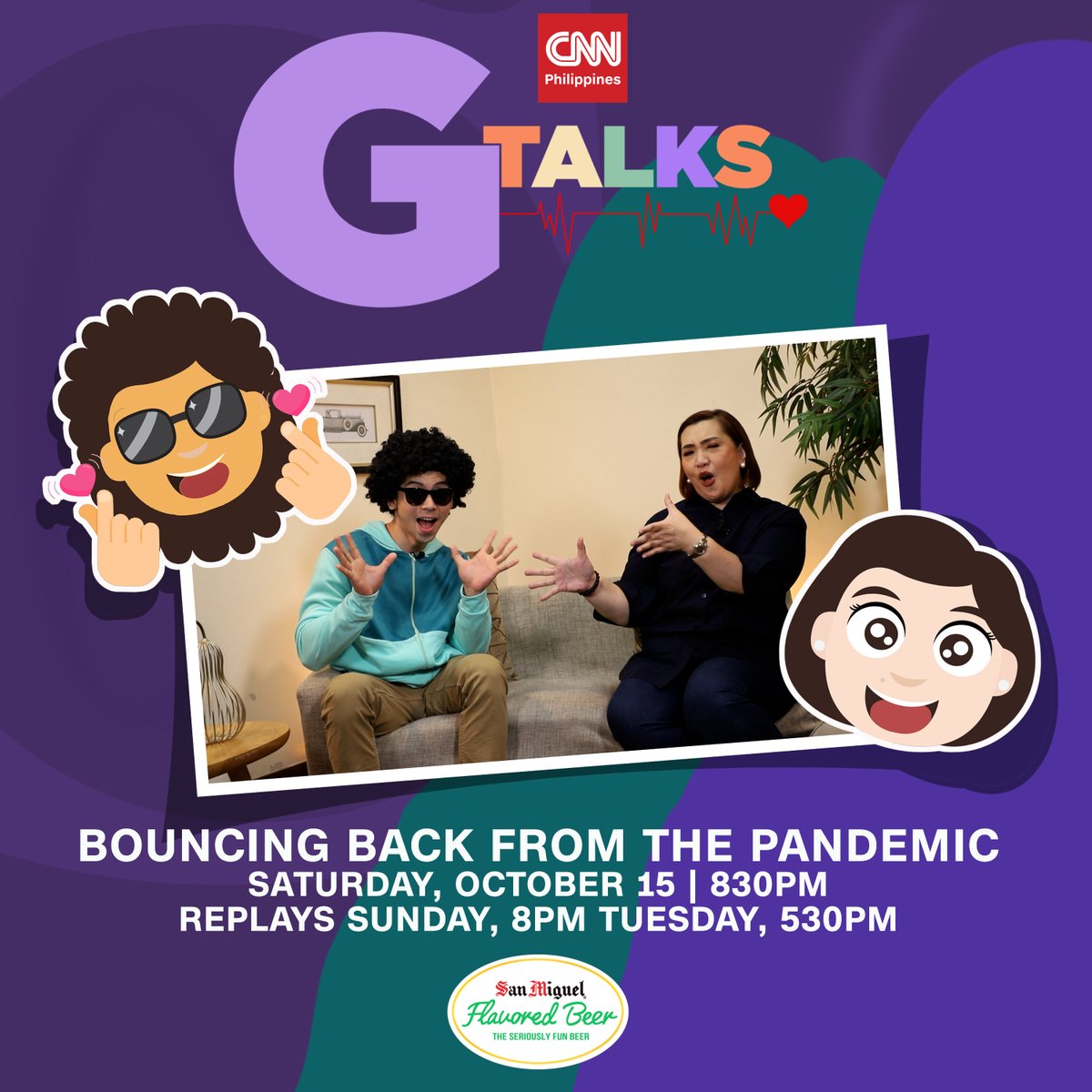 newswatchplusph's tweet photo. While COVID-19 restrictions may be easing, some of our fears and anxieties are not! ๐
In this episode of GTalks, Dr. @giasison and Fro Bro share tips on how to cope and bounce back from these stressful times. #GTalksOnCNNPH
๐ก 8:30 p.m.
๐ Saturday, Oct. 15 https://t.co/ioEz3lOzTt