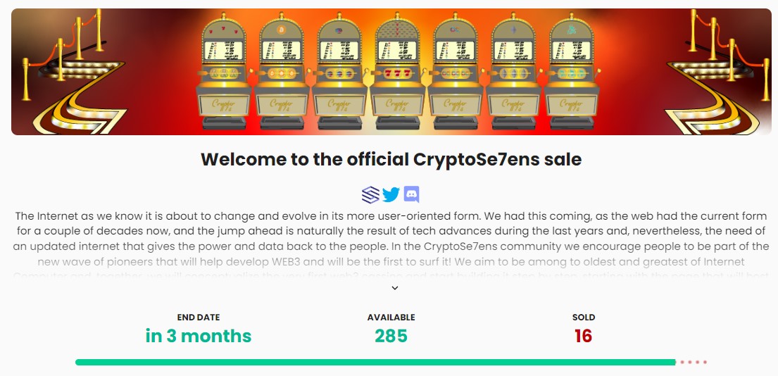 Gm peeps of #CryptoTwitter🍹
Our minting is live on #Entrepot with 285/343 retro style slots available to #mint 🎰
entrepot.app/sale/cryptose7…
Wondering who'll mint the BTC slot with 0.1 $BTC prize👀 
Have an amazing day #pioneers of #InternetComputer