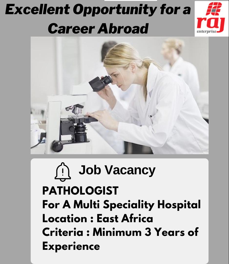 RafiaRokadia's tweet photo. @PlacementRaj Hiring for Pathologist For A Multi Specialty Hospital.
Location - East Africa
CTC - Open depend on experience
Interested candidates contact 
9867987902
hire@raj-enterprise.in

#pathologist  #jobsabroad #medicaljobs #careerabroad
#pathology #hiring #hospital https://t.co/zzrl0GJgqu