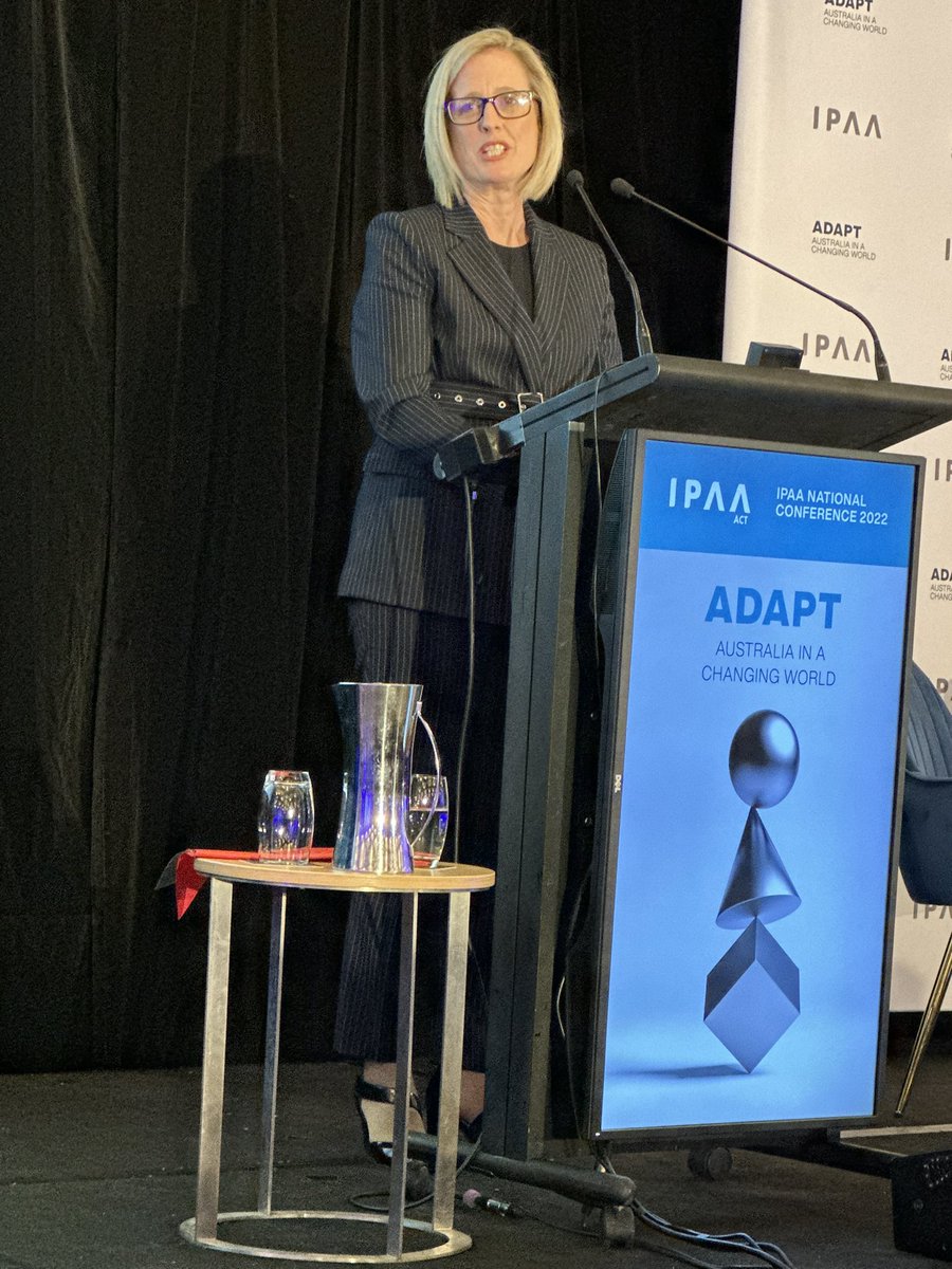 adamfennessy's tweet photo. A highlight from today’s #IPAA2022Conference was hearing from Minister for Public Service @SenKatyG outlining her vision for public sector reform: #integrity, #community, #APS as model employer & APS capability to deliver for Govt & community. @IPAAorg https://t.co/HwSBPyq9Pr