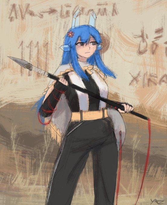「blue hair spear」 illustration images(Latest)